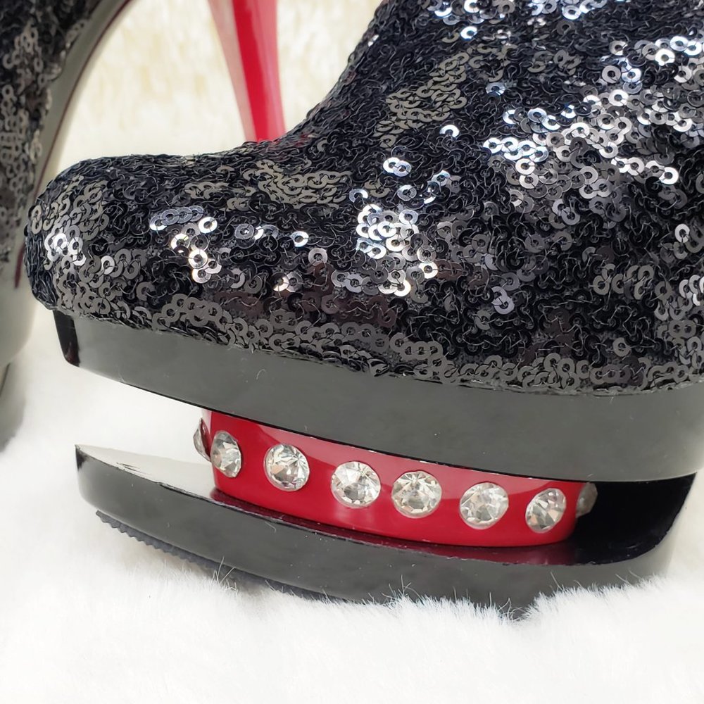 Pleaser Sexy Black Sequin Red High Heel Slouch Ankle Boots Blondie 1009 - Picture 15 of 15